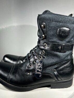 J75 Jump Deploy Mens Combat Boots Size 7 Black Leather Military Tactical Zip 75